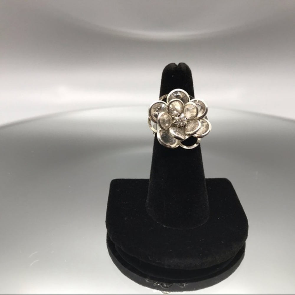 Geometric Silver Adjustable Gem & Rhinestone Ring